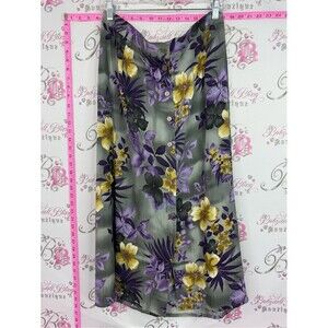 TanJay skirt vintage Gray Midi Skirt with Purple & Yellow Floral Print tiki